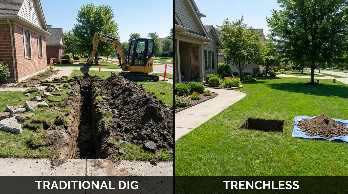 Trenchless sewer repair with minimal yard damage versus traditional excavation in Ozark, MO